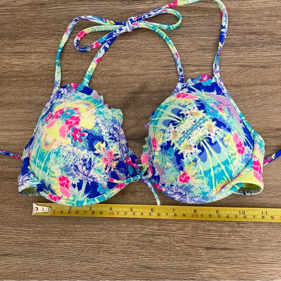 Victoria’s Secret Womens Bra 34C Halter & Back Tie Ruffle Bow Push Up Tropical - Picture 10 of 11